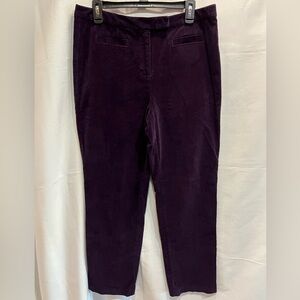 Talbots Purple Velvet Straight Leg Pants Stretch Front Welt Pockets Size 12